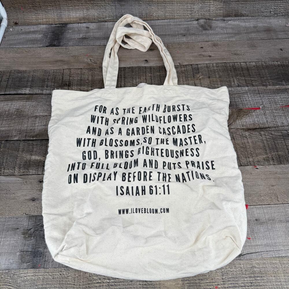 Christian Tote Bag Isaiah 61:11 Canvas Shoulder Carry Bloom Totebag
